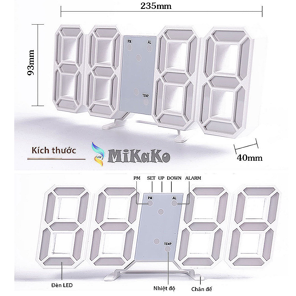 [Mã giảm 10% đơn 99K] Đồng Hồ Led 3D Kỹ Thuật Số MiKaKo MKM-168. Để Bàn - Treo Tường, Làm quà tặng. Tặng Củ Sạc 5V