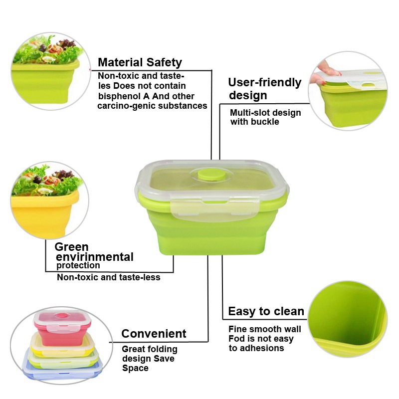 Hộp Đựng Cơm/Thực Phẩm WALFOS Gấp Gọn Bằng Silicon Dung Tích