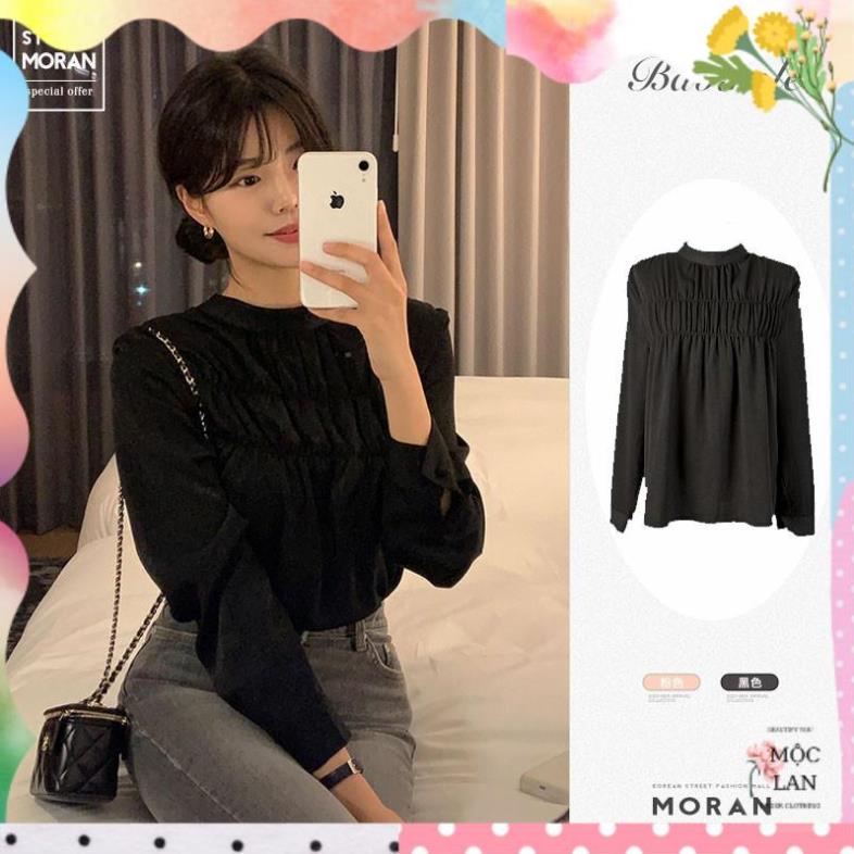 Áo sơ mi nữ MORAN cổ trụ dập viền xêps ly style kiểu Pháp tiểu thư đơn giản
