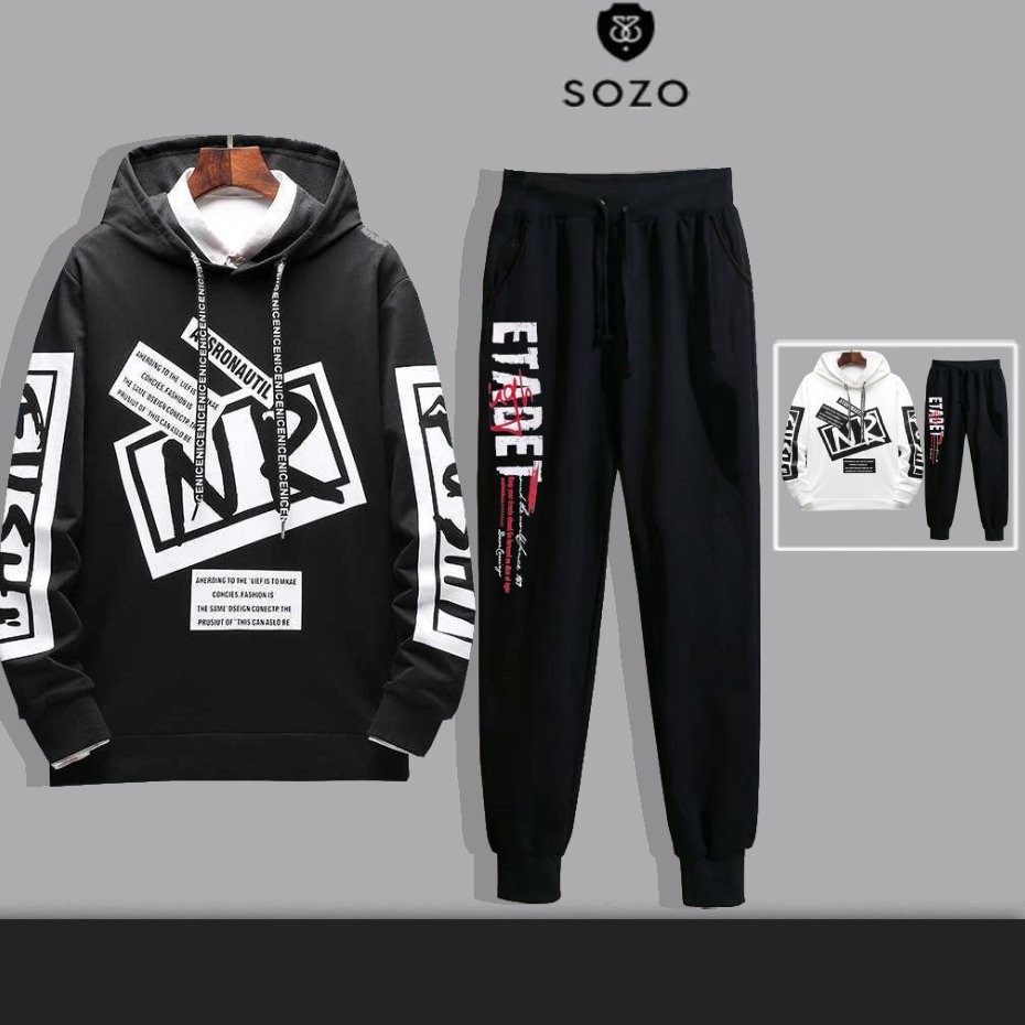 Set Bộ 2 Món Quần Dài + Áo Hoodie Nón Nam Chất Vải Nỉ CB2_WAH091NI_MQU081NIDEF6 (Nr + Etadet)