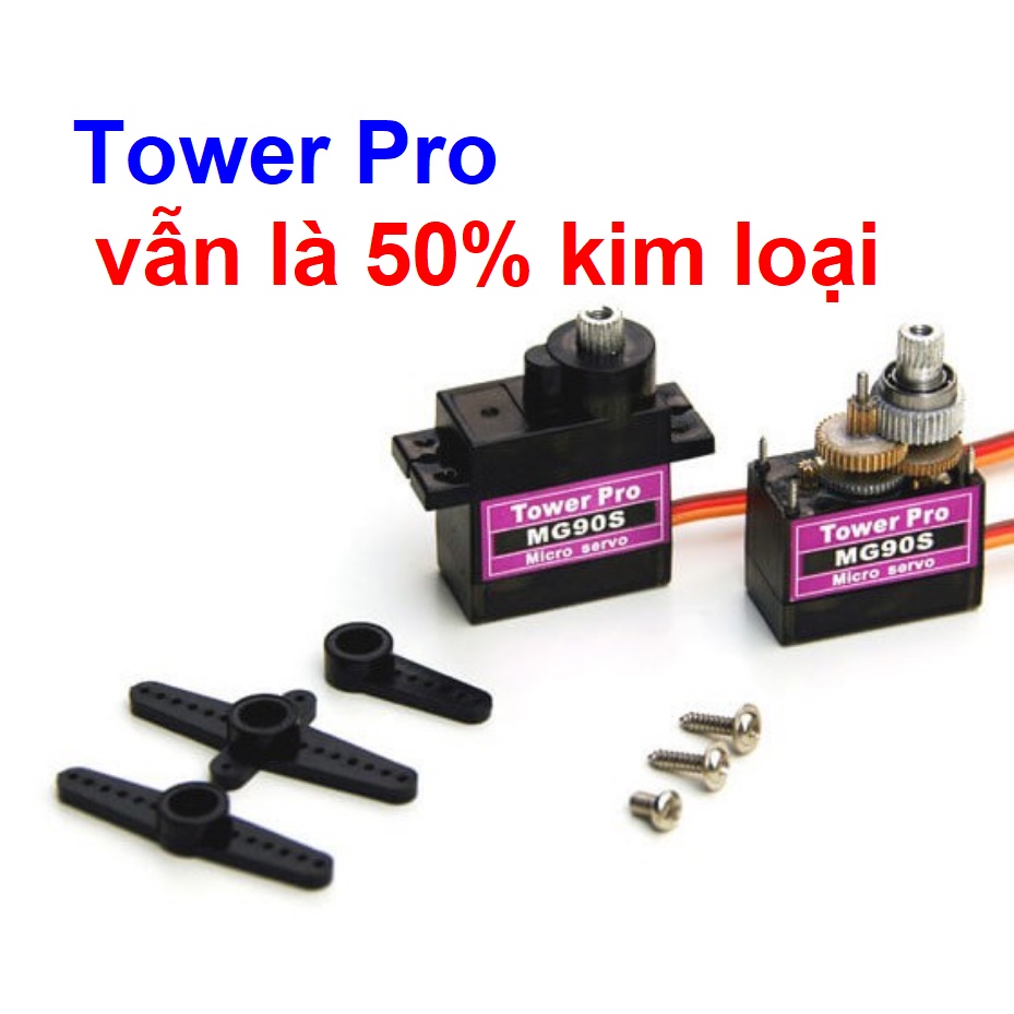 Động cơ Servo kim loại MG90S 180 độ nhản tím 100% và 50% bánh răng loại cho xe tàu, máy bay đồ chơi điều khiển từ xa