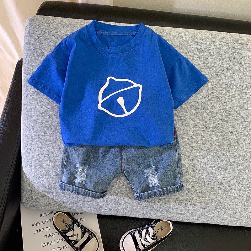 Bộ Áo Cộc Tay Doraemon Quần Bò Jean Cho Bé Từ 7Kg Đến 28Kg Thời Trang Trẻ Em Tin Store