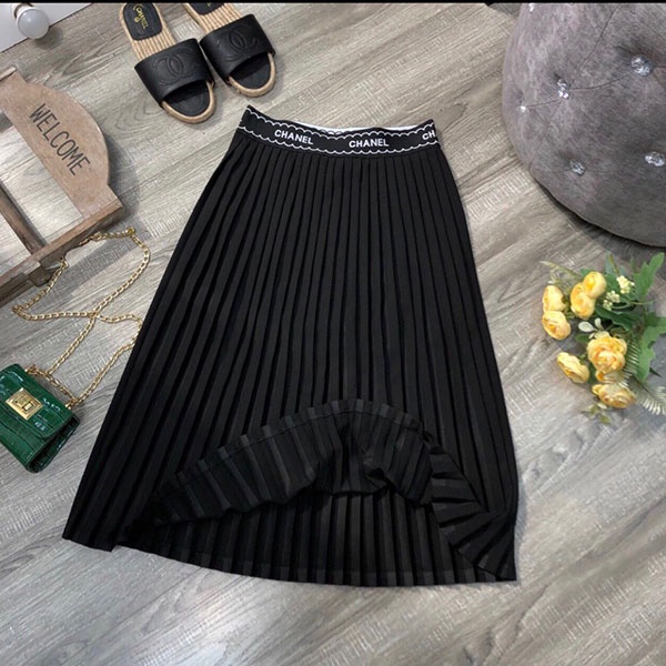 Chân váy xếp ly NHẬT LINH chân váy dài đến gối cạp chun phối họa tiết sang chảnh - CV195