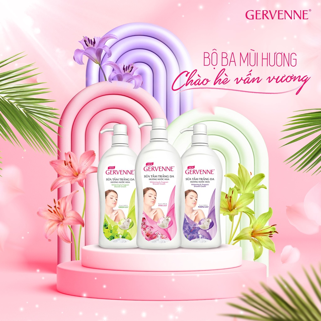 Combo 2 Sữa tắm trắng da Gervenne Green Lily 1.2L/chai