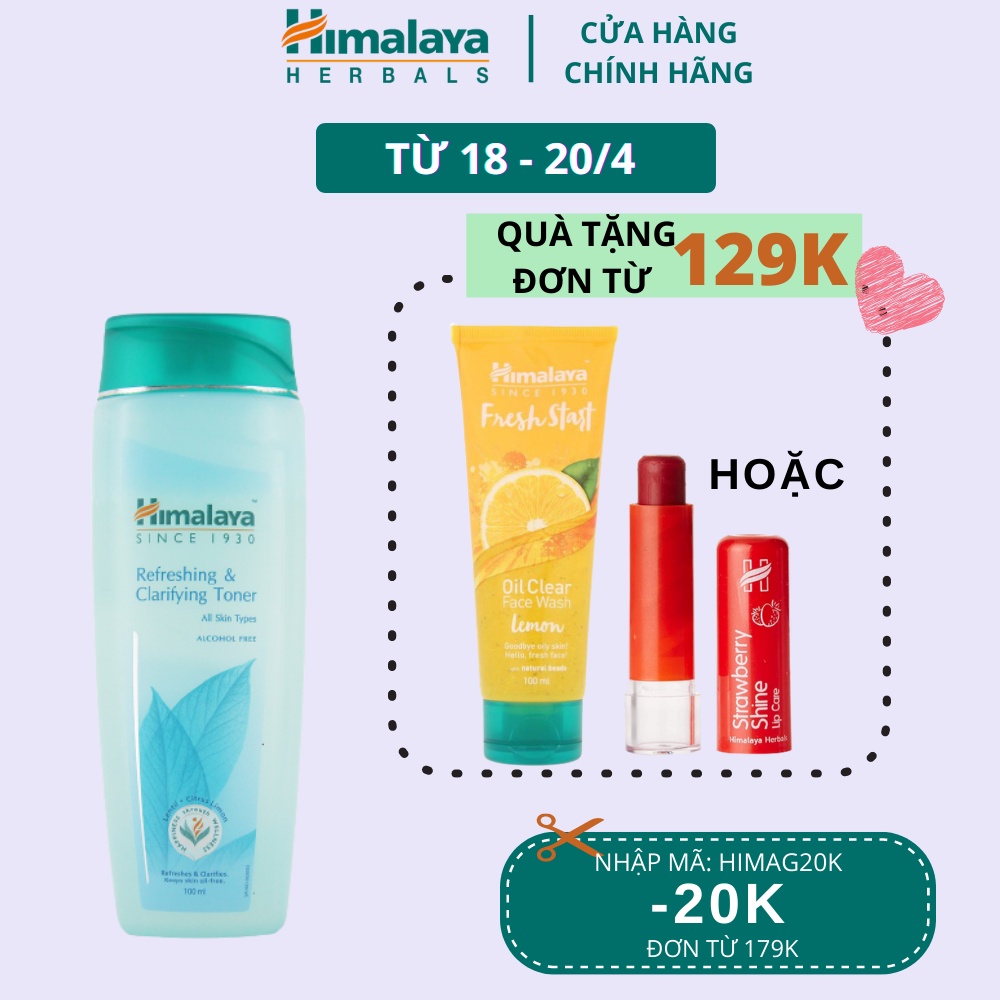 [Mã FMCG8 - 8% đơn 250K] Nước hoa hồng làm sạch mụn và cân bằng pH trên da Himalaya Refreshing &amp; Clarifying Toner 100ml