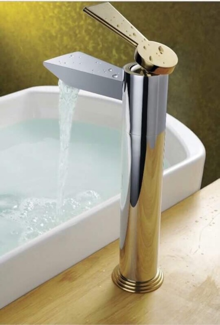 Vòi lavabo nóng lạnh 1 chân mạ vàng cao cấp