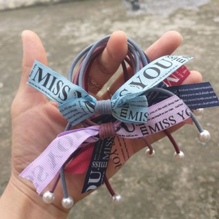 Dây cột tóc nơ ruy băng in chữ (được chọn màu)