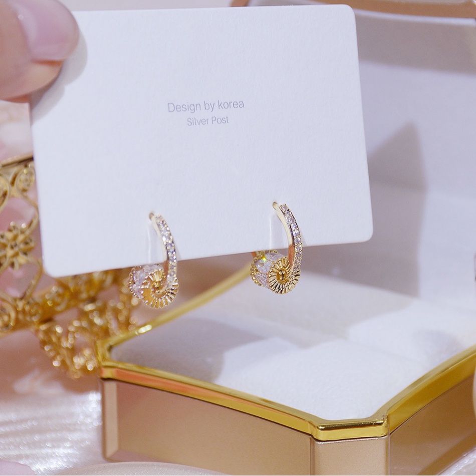 Bông tai dạng kẹp đính đá zircon 14K màu vàng đồng phong cách Hàn Quốc thời trang cho nữ