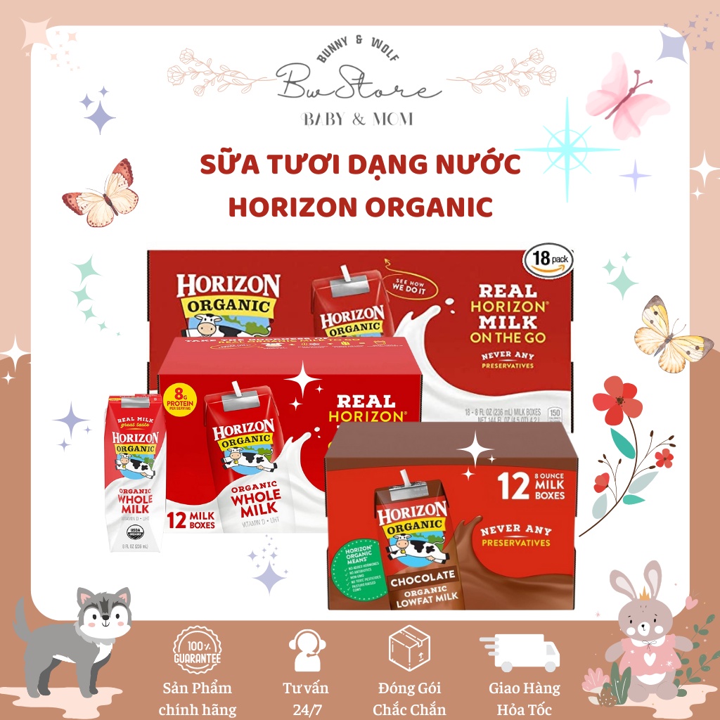 Sữa Tươi Dạng Nước Horizon Organic Mỹ 236ml cho bé từ 1 tuổi - Thùng 12 hộp / Thùng 18 hộp [ Hàng Air - Bw Store ]