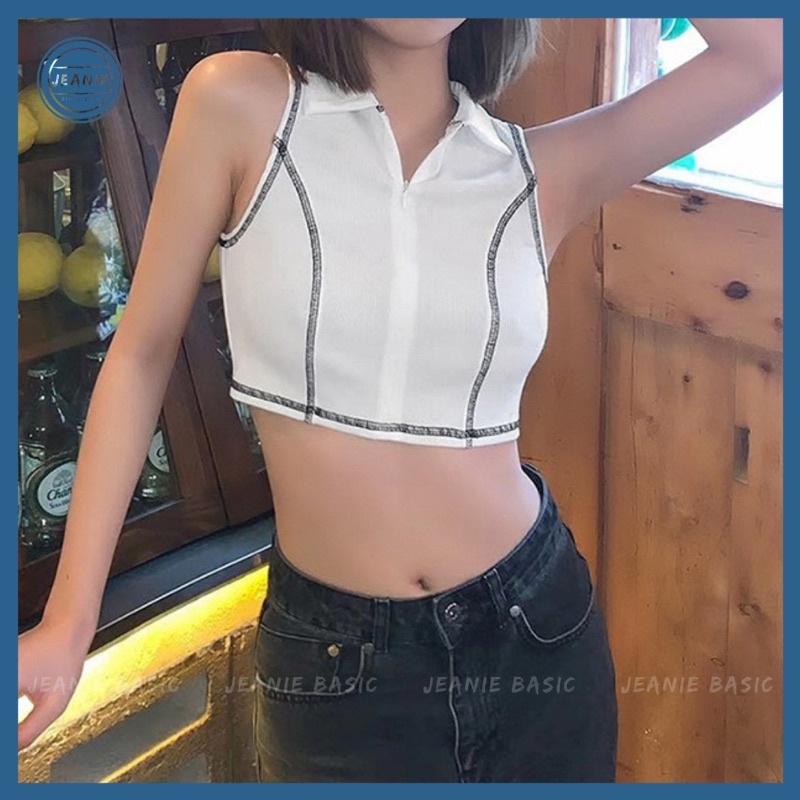 Áo croptop ba lỗ khoá zip cá tính