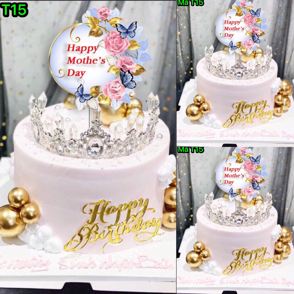 Phụ Kiện Bánh Sinh Nhật Bánh Kem - SET 10 THẺ CẮM GIẤY HAPPY MOTHER'S DAY mẫu T15