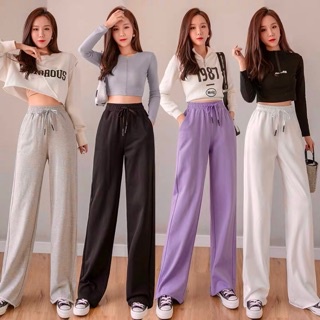 Quần nỉ ống rộng line rách dáng chạm gót suông dài