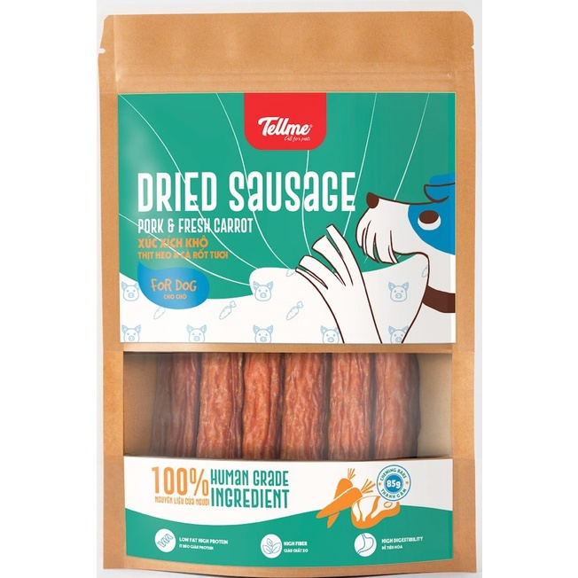 Thanh Gặm cho chó TELLME®, Gói 85 gram đồ gặm Xúc Xích Khô Thịt Heo & Cà Rốt Tươi cho chó - Pet Store 155