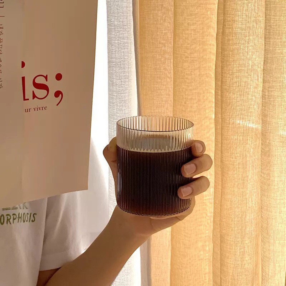 1 Ly Thủy Tinh Trong Suốt Họa Tiết Kẻ Sọc Phong Cách Nhật Bản