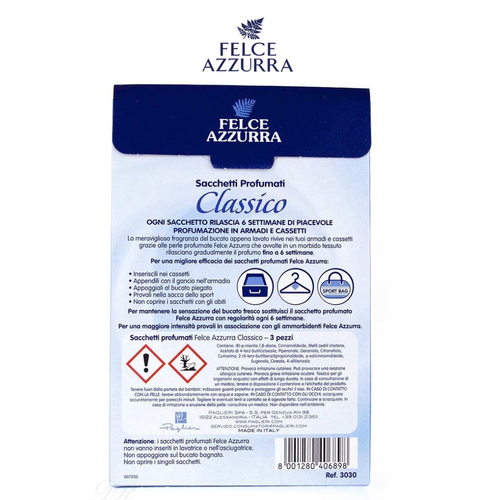 Túi Thơm Quần Áo Felce Azzurra Hương Nước Hoa Ý Làm Thơm Và Lưu Hương 6 Tuần 36g