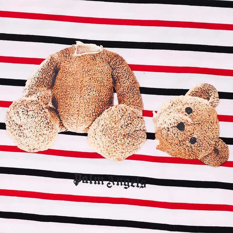 Áo Thun Cotton Tay Ngắn Dáng Rộng Plus Size Họa Tiết Kẻ Sọc In Hình Gấu Guillotine Thời Trang Cho Nam Và Nữ