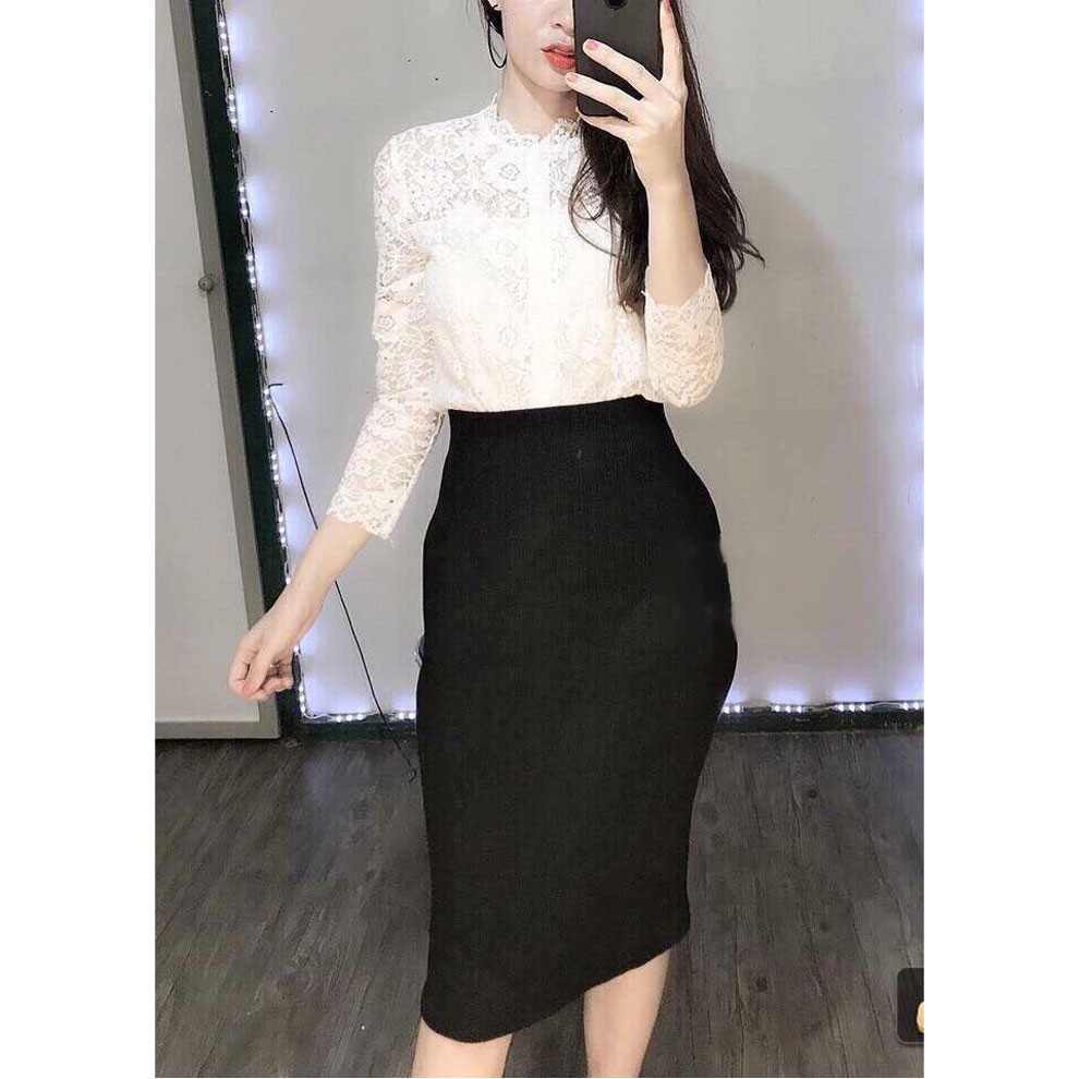Áo sơ mi ren tay dài phong cách hàn quốc