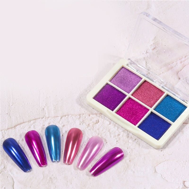 [Hàng mới về] Bột tráng gương 6 màu sắc trang trí móng tay nghệ thuật