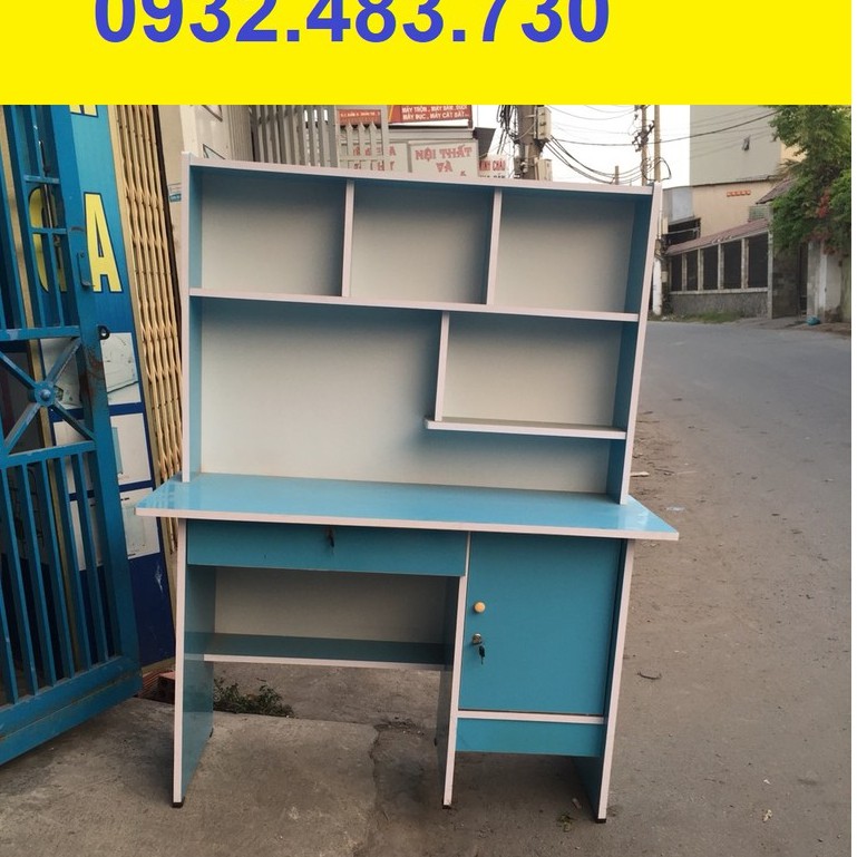 Bàn học sinh liền kệ rộng 1m2 màu xanh nước biển_new freeship