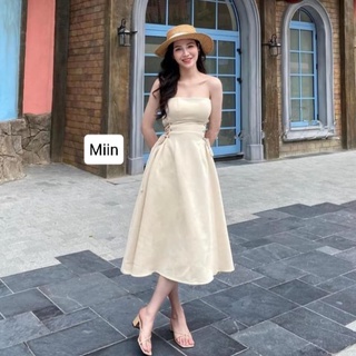 Váy cúp ngực kaki đan dây eo