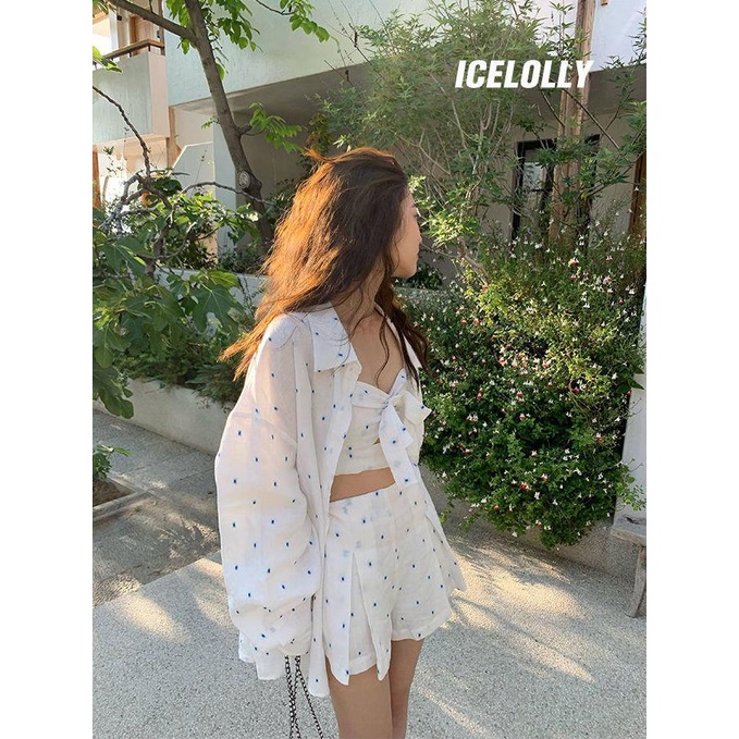 Áo Sơ Mi Tay Dài Siêu Mỏng Họa Tiết Chấm Bi Thời Trang Mùa Hè Sành Điệu Cho Nữ