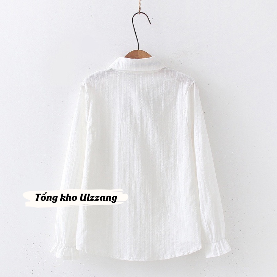 Áo sơ mi tiểu thư phối ren thắt nơ xinh