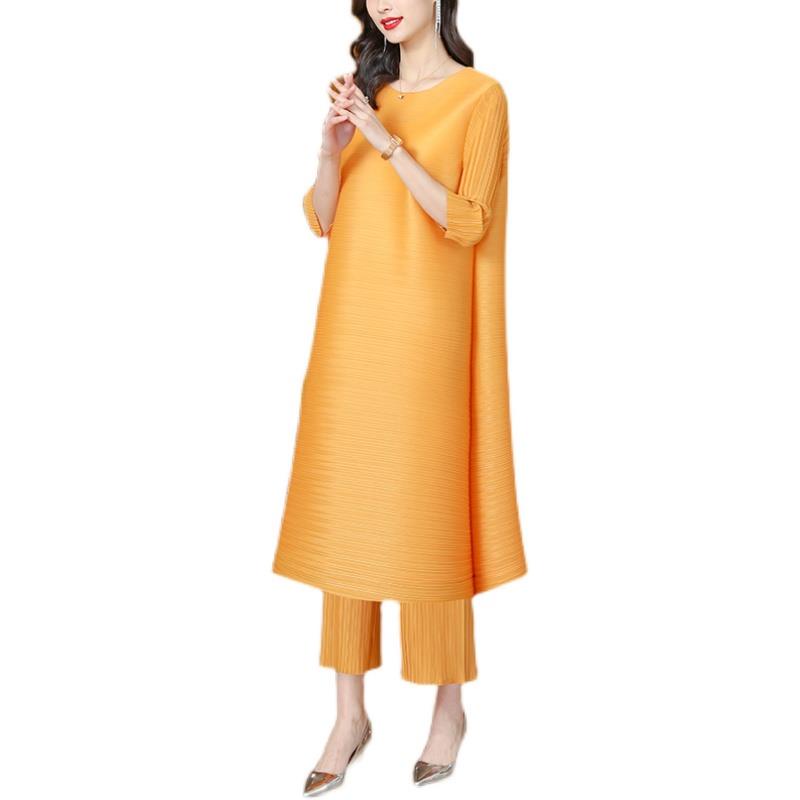 Bộ Trang Phục Hai Mảnh Gồm Áo Và Quần Xếp Ly Phong Cách retro Thời Trang Mùa Thu Dành Cho Phụ Nữ Trung Niên 2021