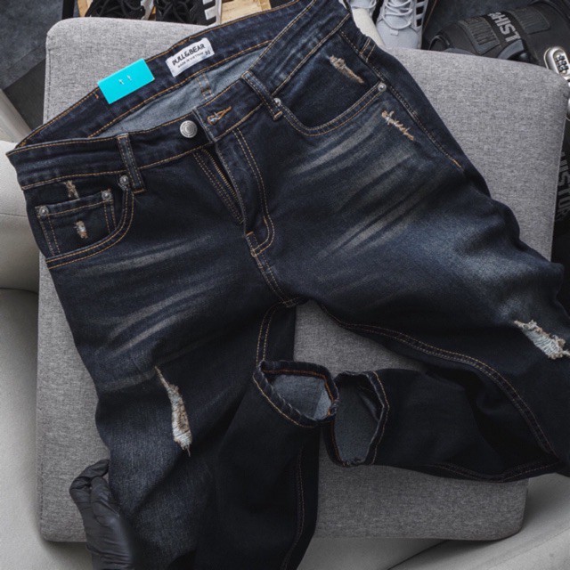 Quần jean nam PB ống ôm- xanh đen - chất bò co giãn- hàng xuất xịn Hải An Jeans