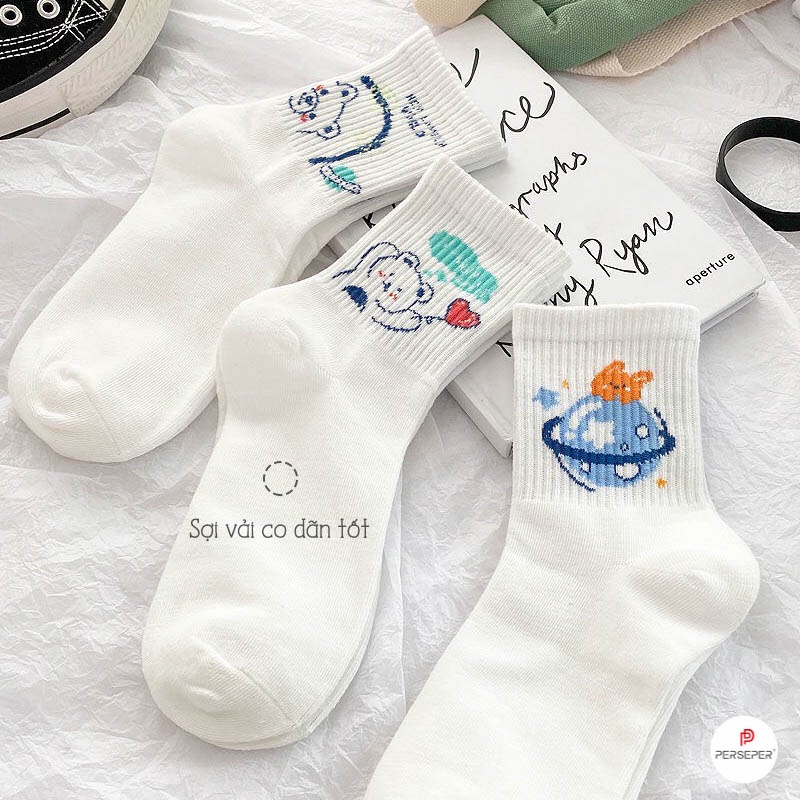 Tất cổ cao chất liệu cotton co giãn e chiều, set 5 đôi tất vớ nữ Hàn Quốc - Cherry Shop