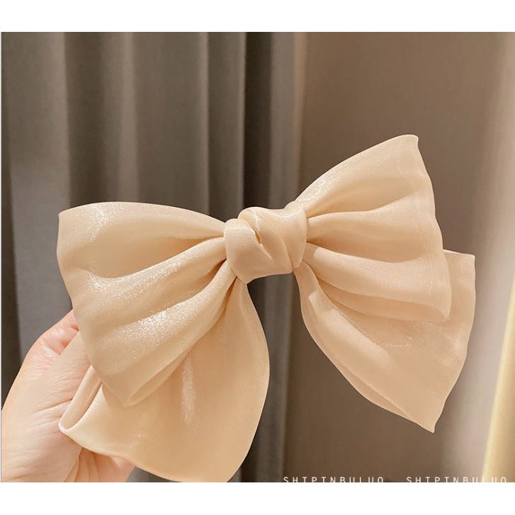 Kẹp Tóc Hình Nơ Vải Satin Màu Trơn Xinh Xắn Cho Nữ [6 Màu]