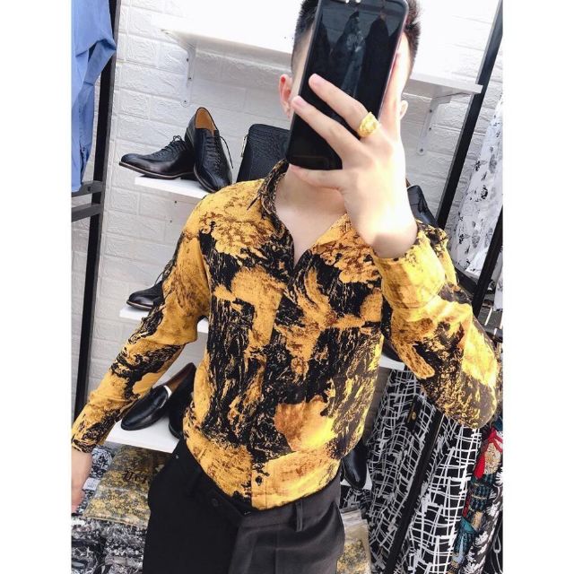 Áo sơ mi đôi nam nữ dài tay cổ bẻ họa tiết hàng hót Aru Shop