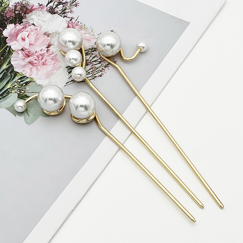 Trâm cài tóc nữ cá tính đính hạt trai ABS dùng búi tóc hằng ngày phong cách công sở vintage