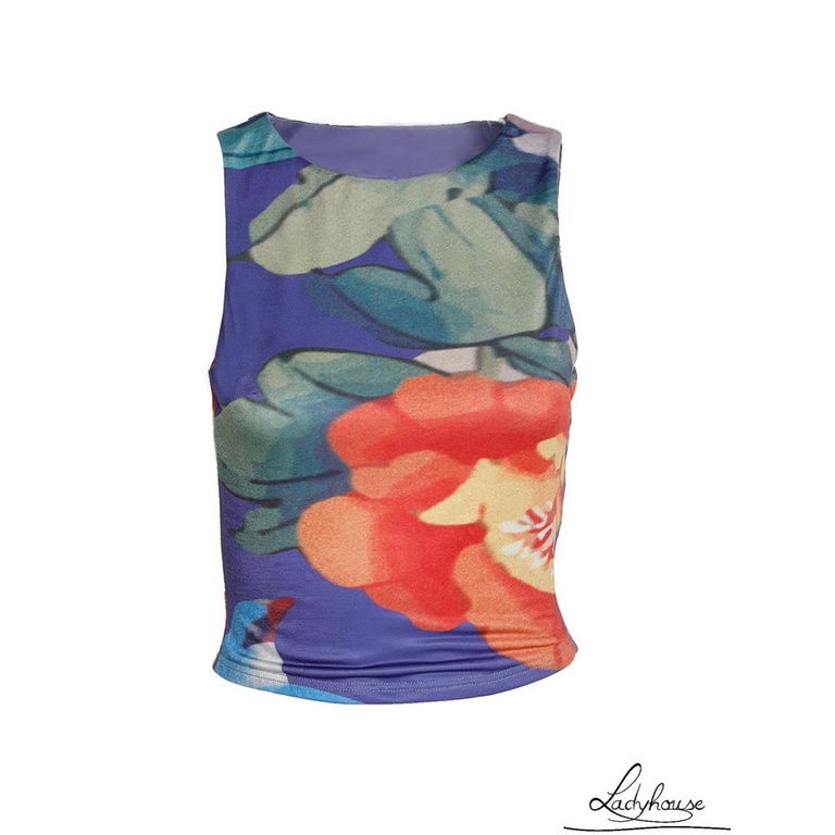 Bộ Áo Croptop 2 Dây Cổ Tròn + Chân Váy Ngắn Ôm Hông Họa Tiết Hoa Phong Cách Retro Mùa Hè Cho Nữ