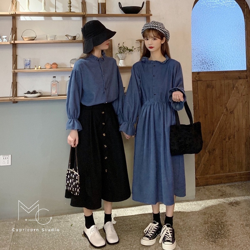 Set váy/ đầm cho đôi bạn thân mùa thu dịu dàng dễ thương phong cách tiểu thư