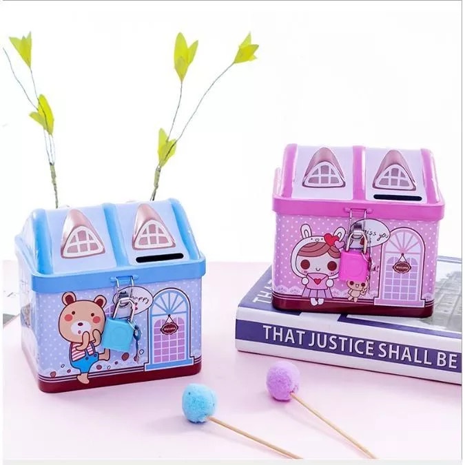 KÉT SẮT MINI HÌNH NGÔI NHÀ TIẾT KIỆM TIỀN SIÊU ĐÁNG YÊU DÀNH CHO BÉ CÓ Ổ KHÓA VÀ CHÌA KHÓA AN TOÀN CHẮC CHẮN