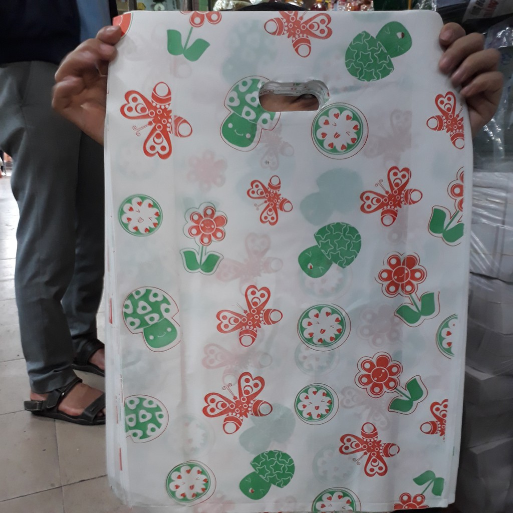 100g Túi nilong trắng đục 12cm, 15cm, 20cm, 24cm, 30cm in hình rau củ. động vật hoa cỏ - plastic bag