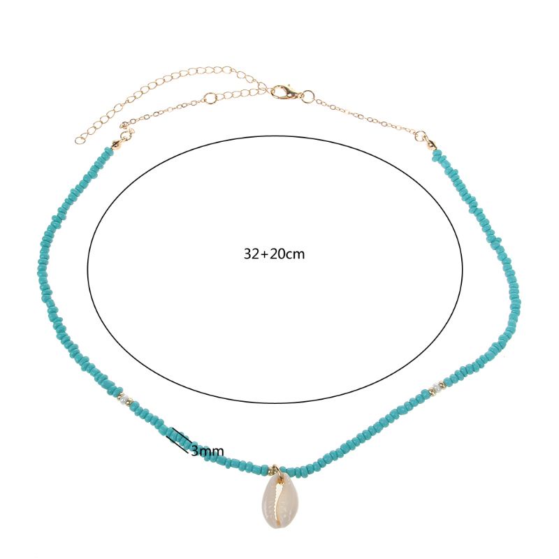 Vòng cổ Đính Hạt Ngọc Lam Và Vỏ Sò Phong Cách Bohemian