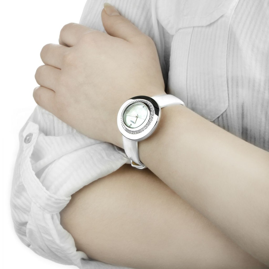 Đồng hồ nữ nhãn hiệu Sesky dây da trắng mặt khảm trai hàng xách tay UK