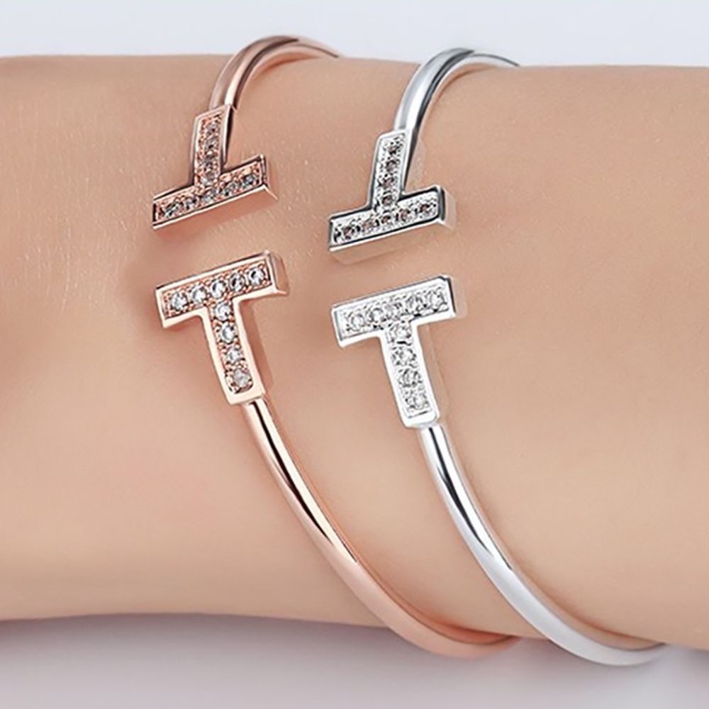 Vòng Tay Hợp Kim Hình Chữ T Đính Đá Nhiều Màu Tùy Chỉnh Thời Trang Cổ Điển Cho Nữ