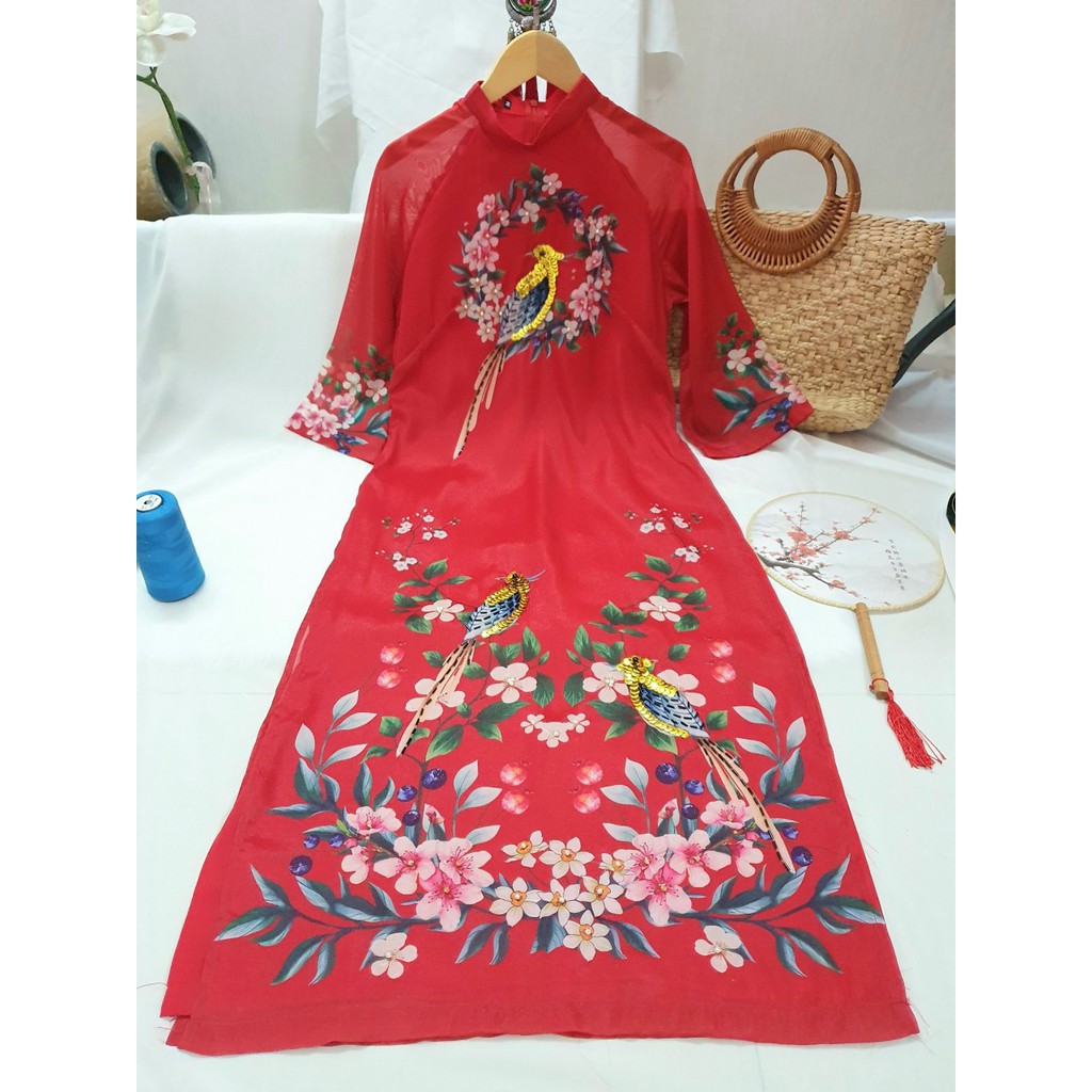 Áo dài nữ 🎀FREESHIP🎀 Áo dài cách tân tơ óng đính hạt [ao dai lua