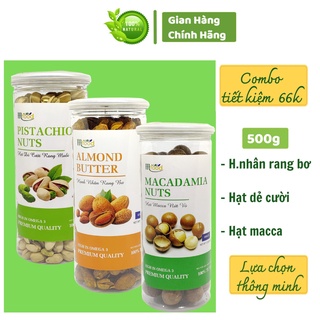 Combo 3 hạt dinh dưỡng - Hạnh nhân rang bơ,Hạt dẻ cười,Macca