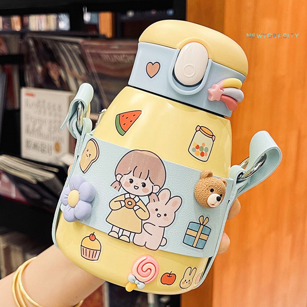 Bình Nước Giữ Ấm Bằng Thép Không Gỉ Chống Tràn 600ml Dành Cho Các Bé