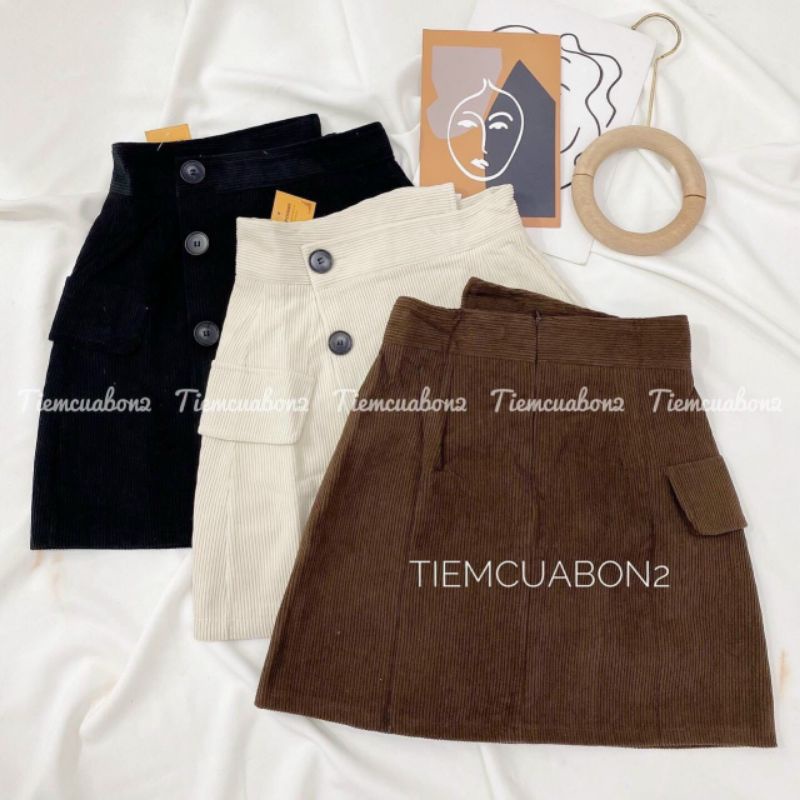Chân váy nhung tăm khuy hàng QC