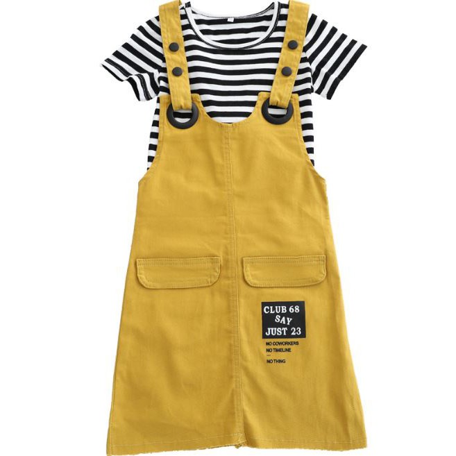 Bộ áo và đầm yếm kaki năng động thể thao cho bé gái 22-42kg