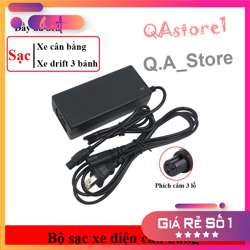 Sạc xe điện cân bằng 2 bánh Sạc xe Drift 3 bánh Sạc pin xe cân bằng 42V , 63v Giắc tròn 3 chấu có đèn báo đầy