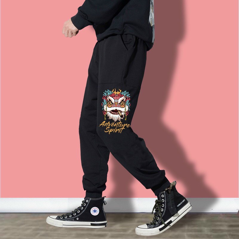 Quần Jogger Ống Suông, Quần Dài Nam Nữ Unisex Vải Nỉ Trơn Họa Tiết Hình Đầu Lân Thời Trang Hot Trend