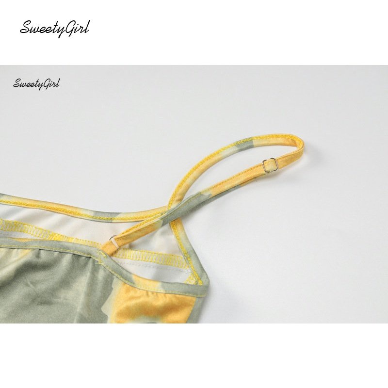 Bộ Áo Sát Nách Hở Vai + Quần Short Lưng Thấp Nhuộm Màu Thời Trang 2022 Quyến Rũ Cho Nữ