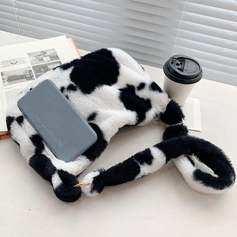 Túi Xách Đeo Vai Phủ Bông Mềm Mại In Họa Tiết Bò Sữa Thời Trang