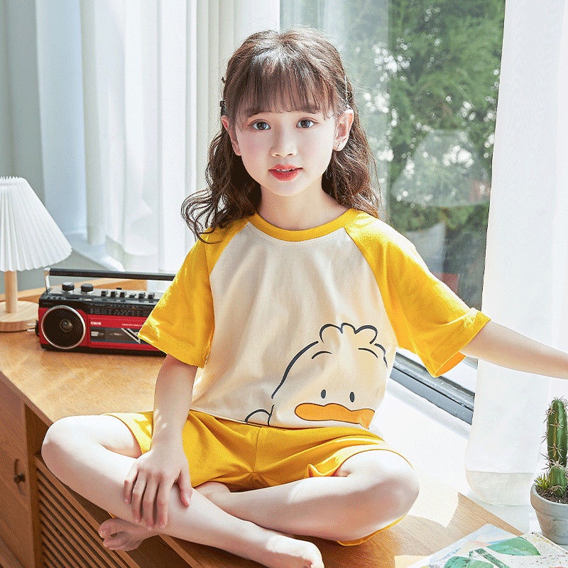 Bộ Đồ Ngủ Cotton Mỏng Tay Ngắn Phong Cách Mới Cho Bé Gái