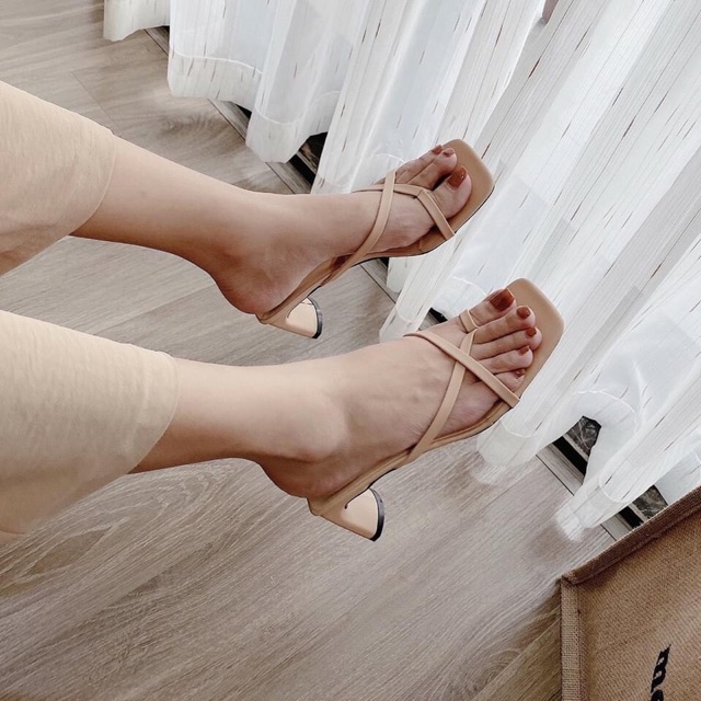 Dép Nữ Cao Gót 7p Xỏ Ngón Quai Chéo